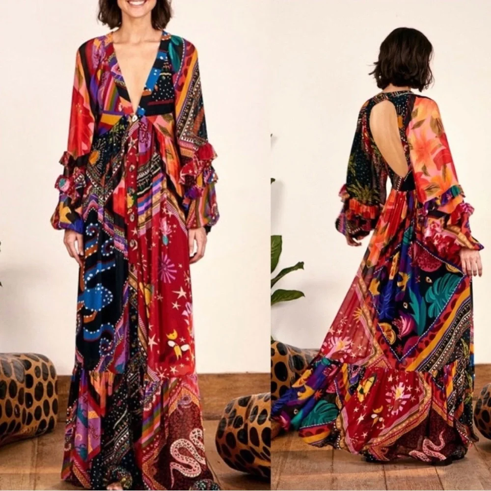FARM Rio Vibrant Red and Blue Maxi Dress - Picture 2 of 16